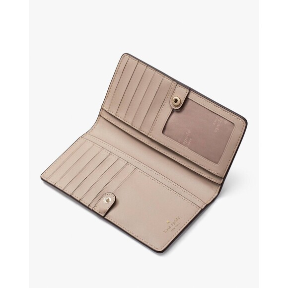 New Kate Spade Schuyler Large Slim Bifold Saffiano Wallet Warm Beige - Picture 3 of 3